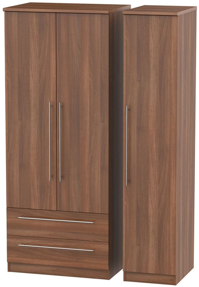 Sherwood Noche Walnut 3 Door 2 Left Drawer Wardrobe