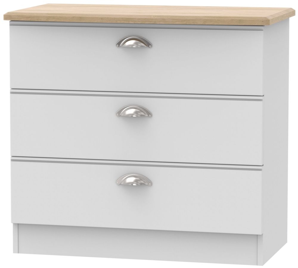 Victoria 3 Drawer Chest Grey Matt And Riviera Oak