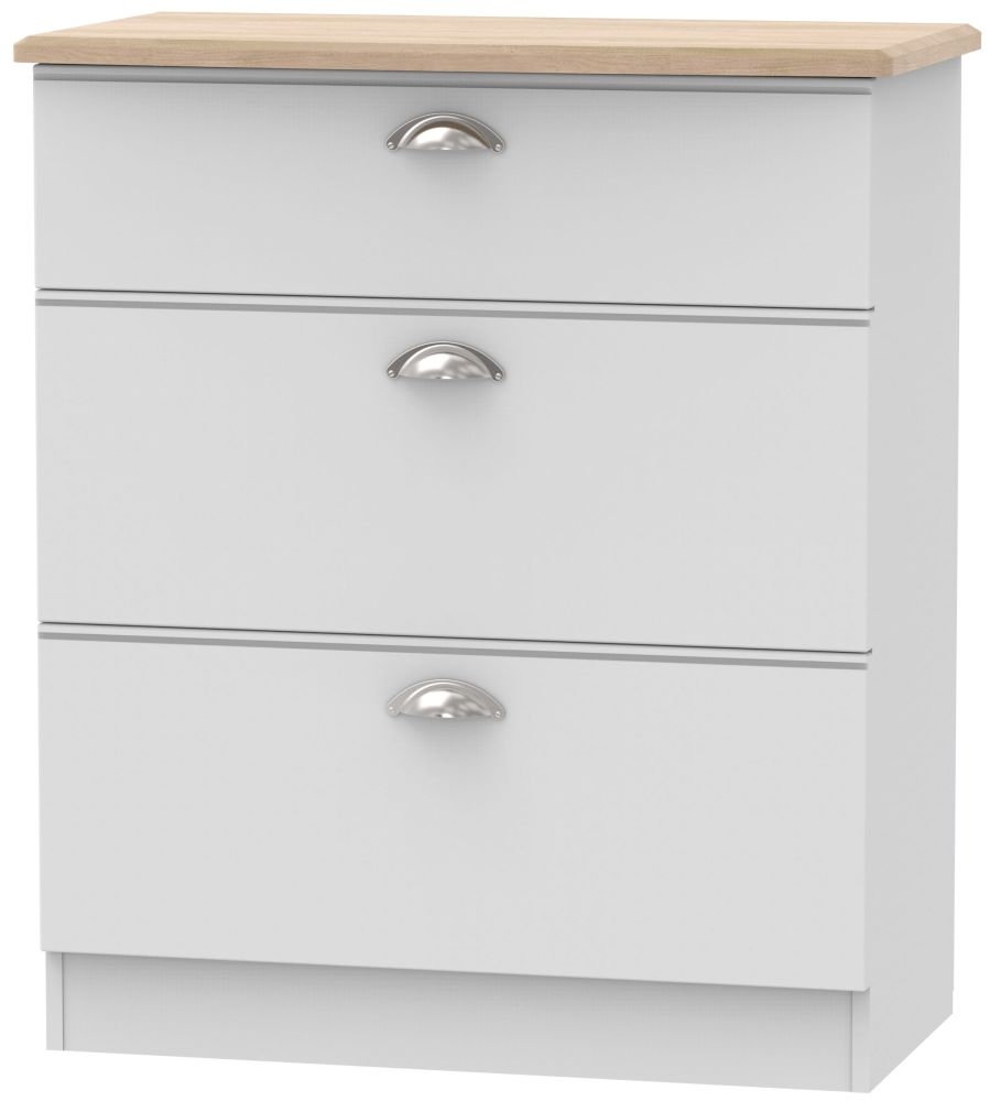 Victoria 3 Drawer Deep Chest Grey Matt And Riviera Oak