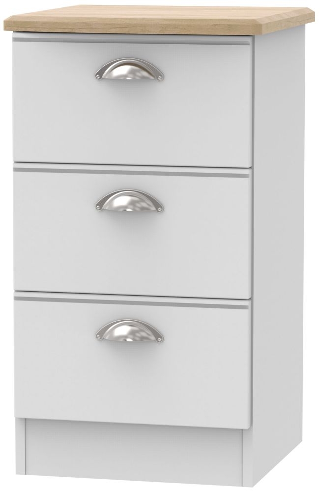 Victoria 3 Drawer Bedside Cabinet Grey Matt And Riviera Oak