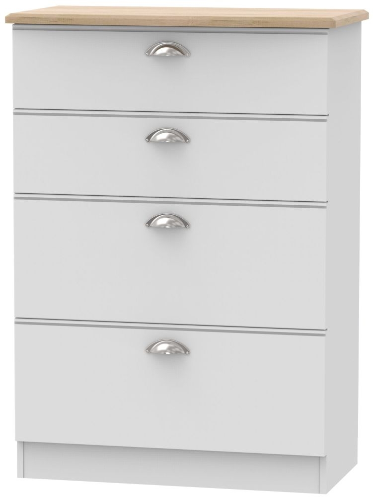 Victoria 4 Drawer Deep Chest Grey Matt And Riviera Oak