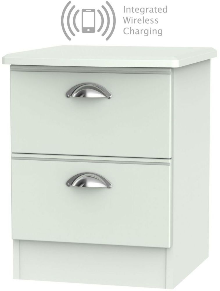 Victoria Grey Matt 2 Drawer Bedside Cabinet With Integrated Wireless Charging