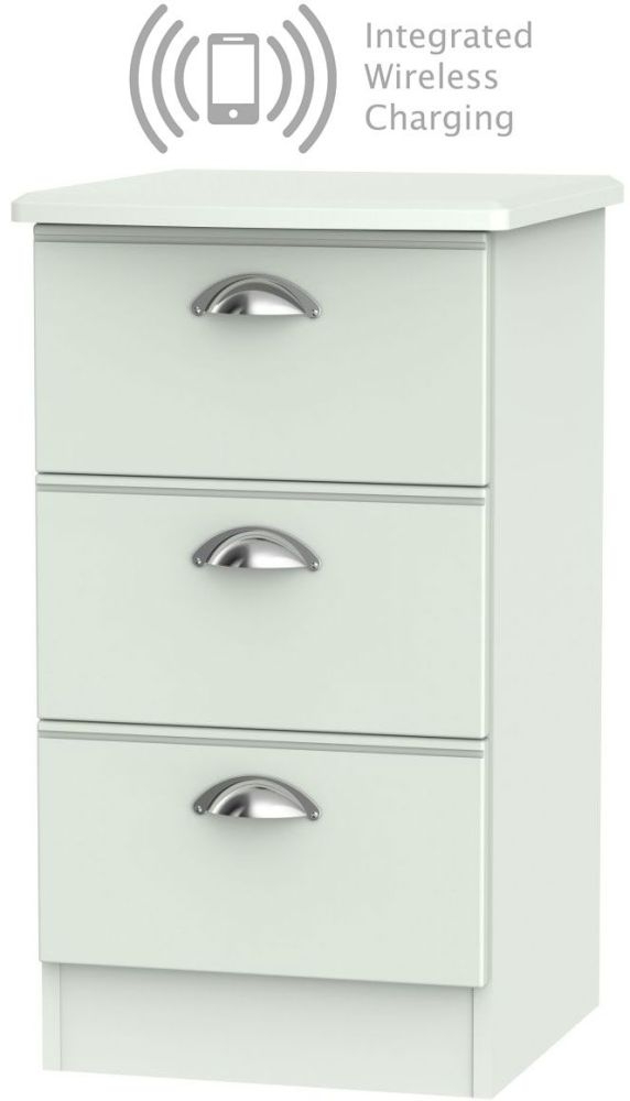 Victoria Grey Matt 3 Drawer Bedside Cabinet With Integrated Wireless Charging