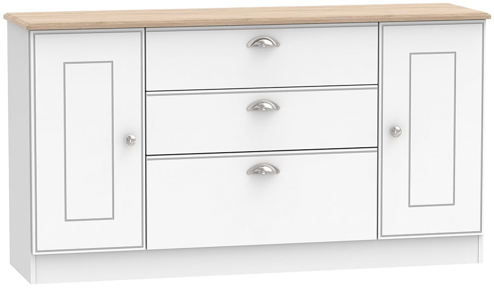 Victoria 2 Door 3 Drawer Wide Sideboard White Ash And Riviera Oak