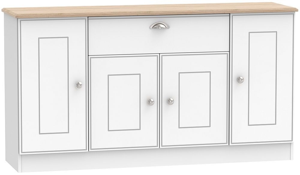 Victoria 4 Door 1 Drawer Wide Sideboard White Ash And Riviera Oak