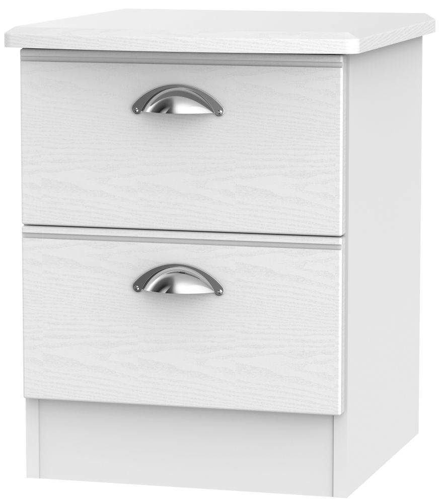 Victoria White Ash 2 Drawer Bedside Cabinet