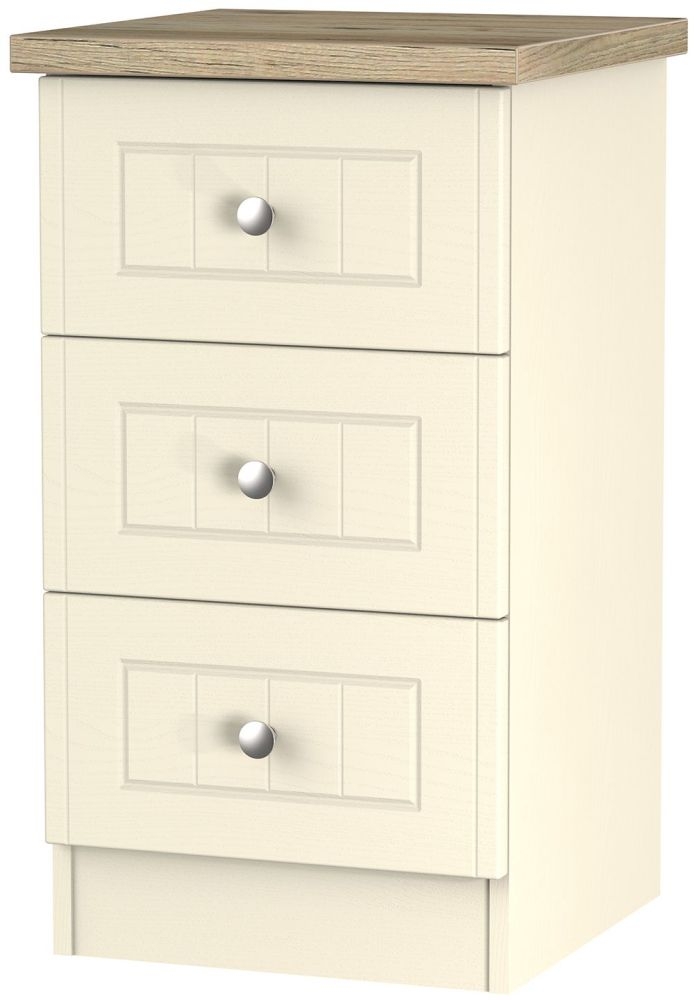 Vienna Cream Ash 3 Drawer Bedside Cabinet