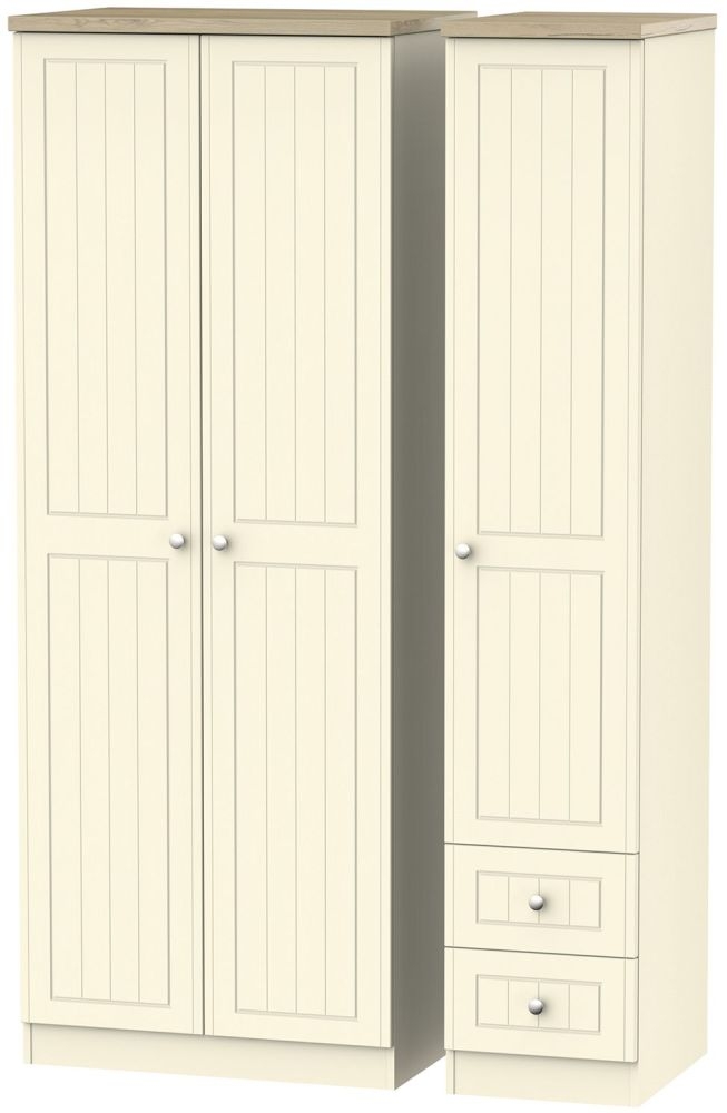 Vienna Cream Ash 3 Door 2 Left Drawer Tall Wardrobe