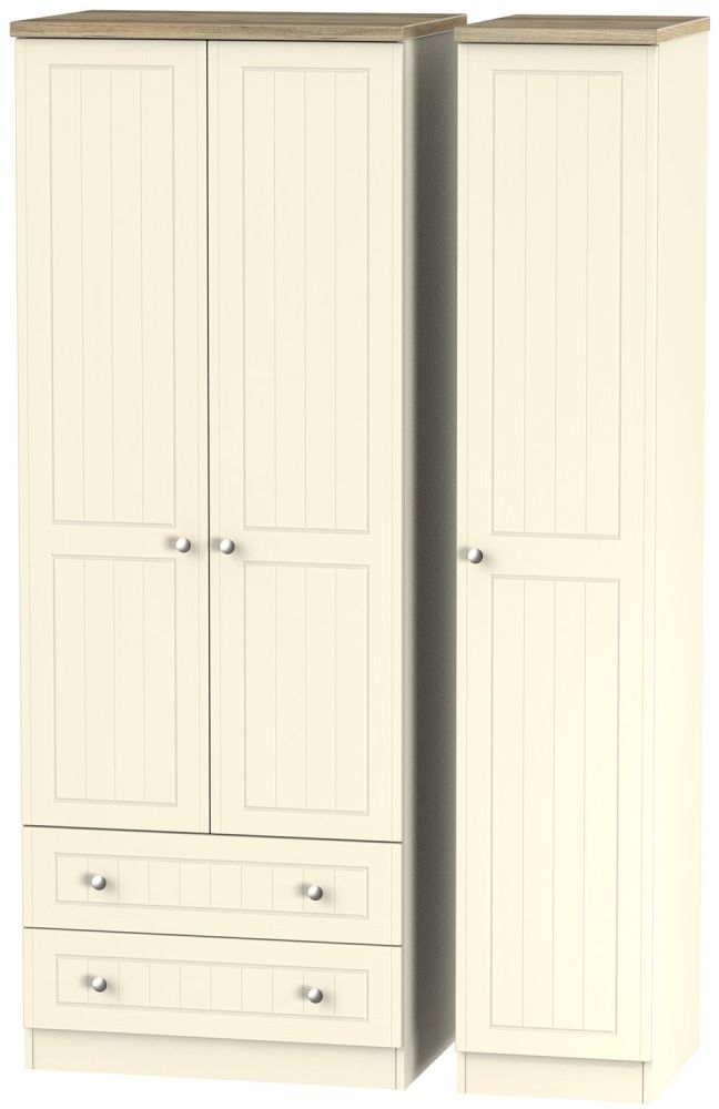 Vienna Cream Ash 3 Door 2 Right Drawer Tall Wardrobe