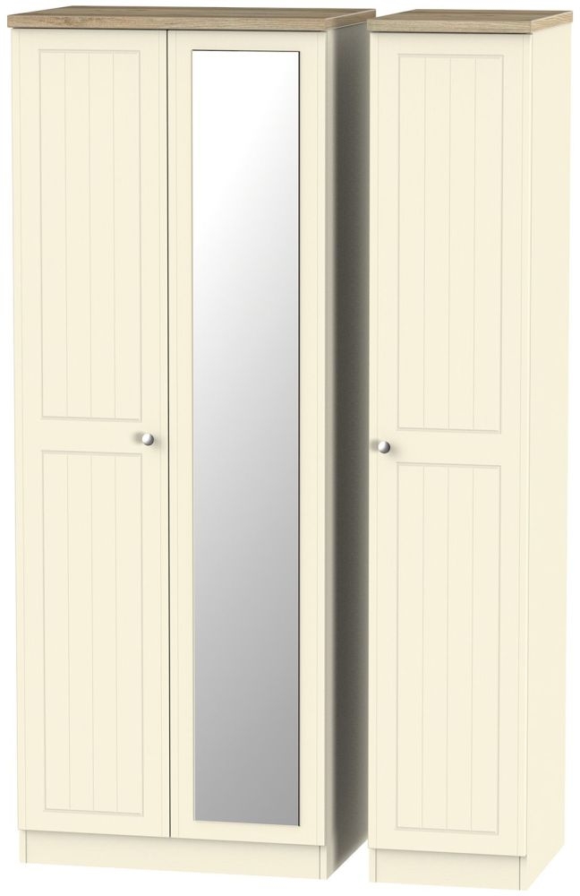 Vienna Cream Ash 3 Door Tall Mirror Wardrobe