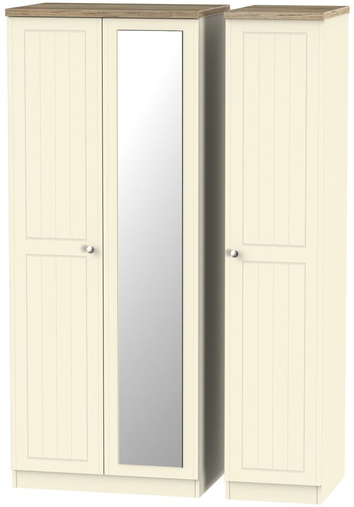 Vienna Cream Ash 3 Door Mirror Wardrobe