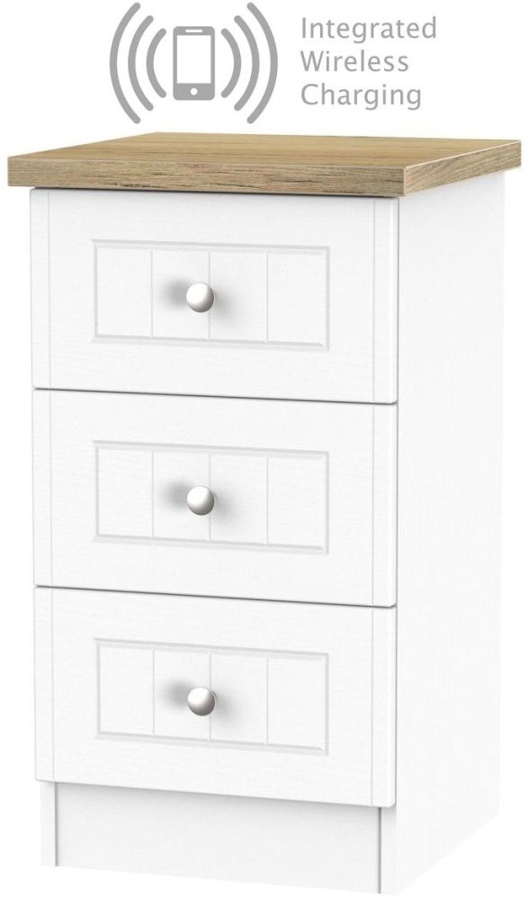 Vienna Porcelain 3 Drawer Bedside Cabinet With Integrated Wireless Charging