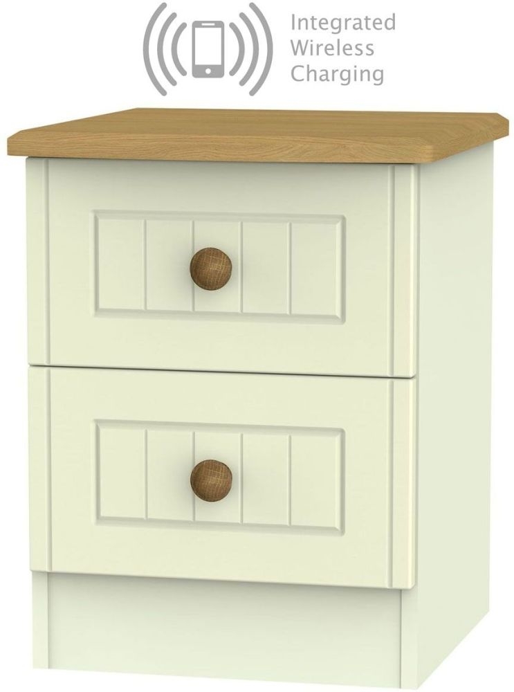 Warwick Cream And Oak 2 Drawer Bedside Cabinet With Integrated Wireless Charging
