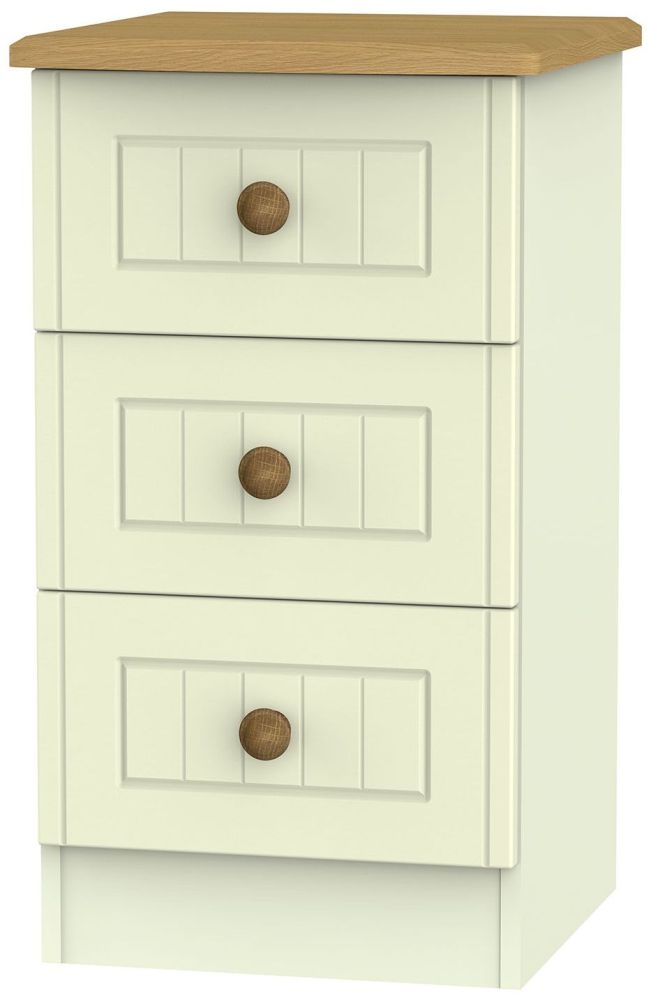 Warwick Cream And Oak 3 Drawer Bedside Cabinet