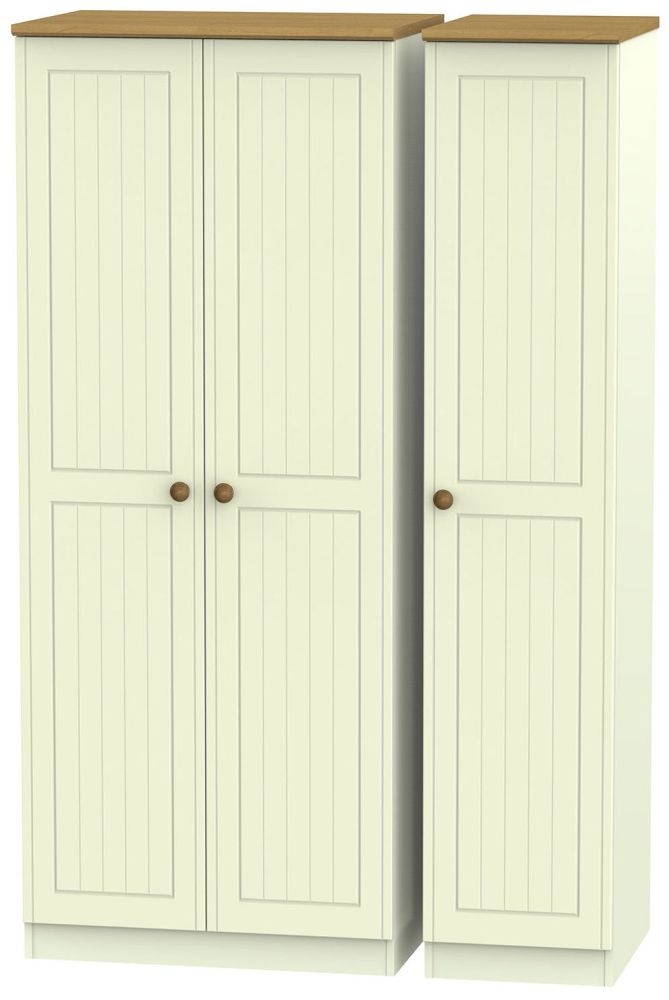 Warwick Cream And Oak 3 Door Plain Triple Wardrobe