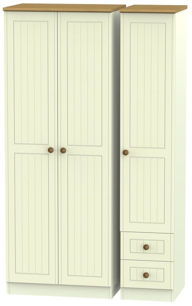 Warwick Cream And Oak 3 Door 2 Right Drawer Tall Plain Wardrobe