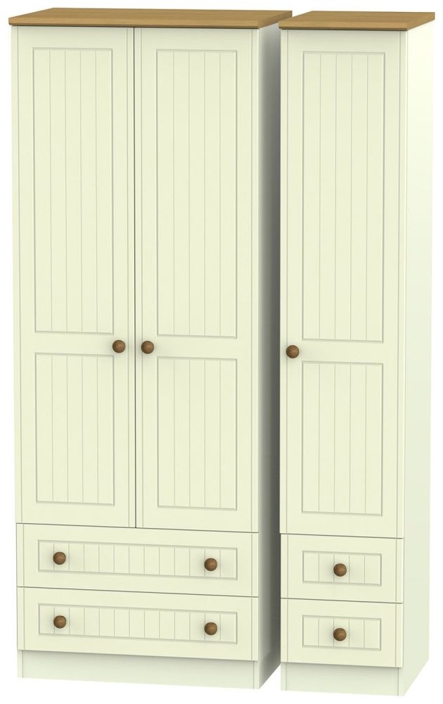 Warwick Cream And Oak 3 Door 4 Drawer Tall Wardrobe