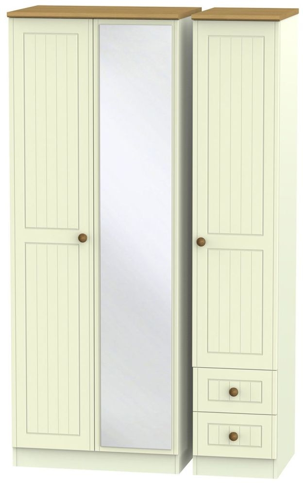 Warwick Cream And Oak 3 Door 2 Right Drawer Tall Mirror Wardrobe