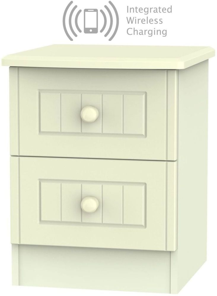 Warwick Cream 2 Drawer Bedside Cabinet With Integrated Wireless Charging