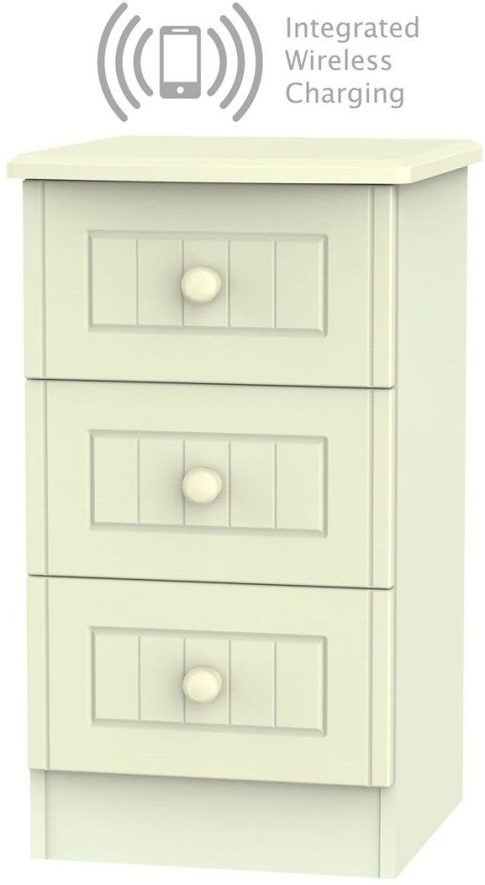 Warwick Cream 3 Drawer Bedside Cabinet With Integrated Wireless Charging