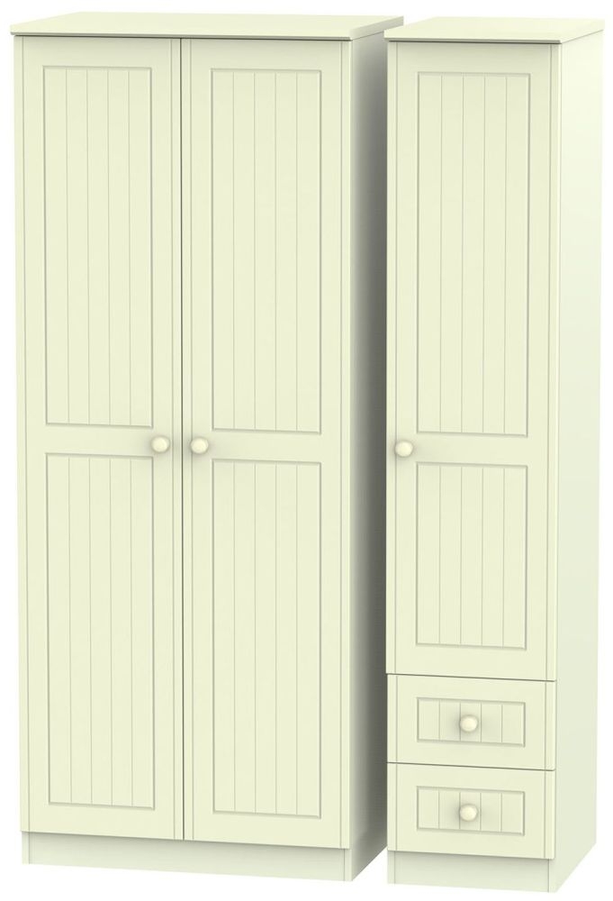 Warwick Cream 3 Door 2 Drawer Plain Triple Wardrobe