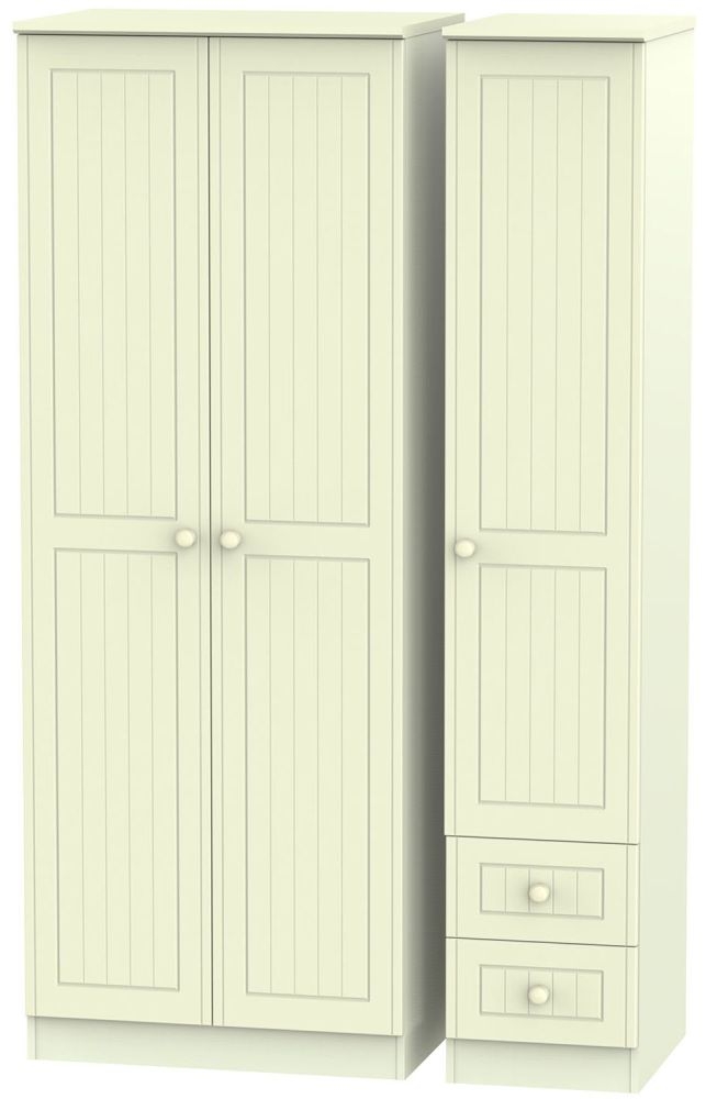 Warwick Cream 3 Door 2 Drawer Tall Plain Triple Wardrobe