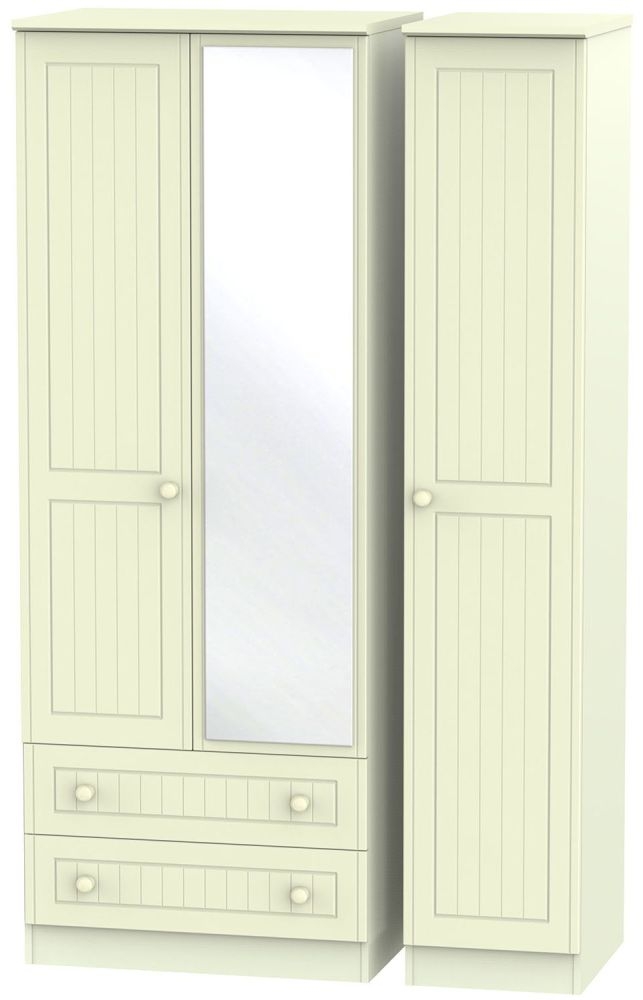 Warwick Cream 3 Door 2 Right Drawer Tall Mirror Triple Wardrobe