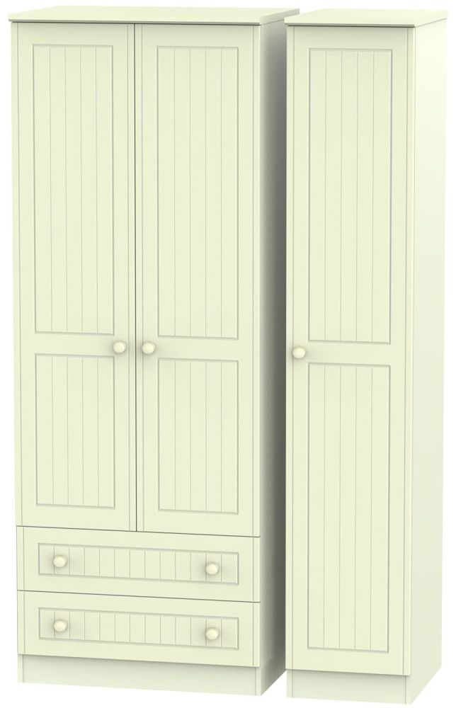 Warwick Cream 3 Door 2 Drawer Tall Triple Wardrobe