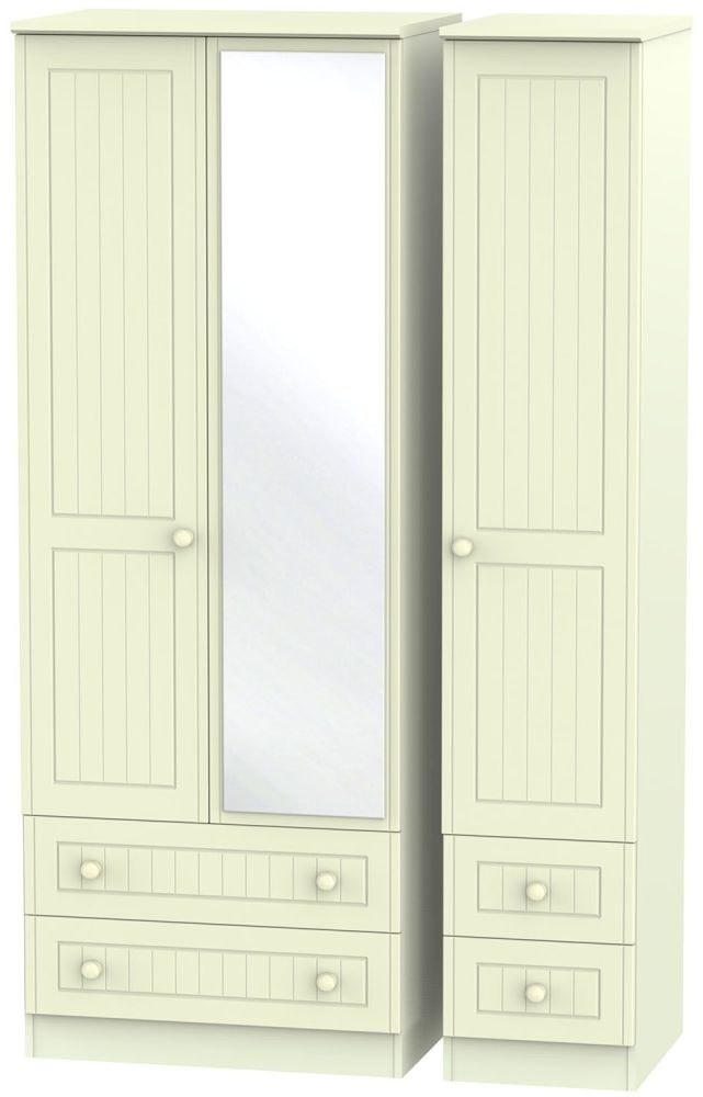 Warwick Cream 3 Door 4 Drawer Tall Mirror Triple Wardrobe