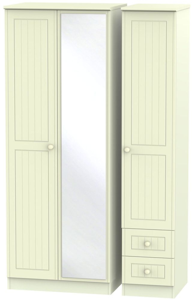 Warwick Cream 3 Door 2 Left Drawer Tall Mirror Triple Wardrobe