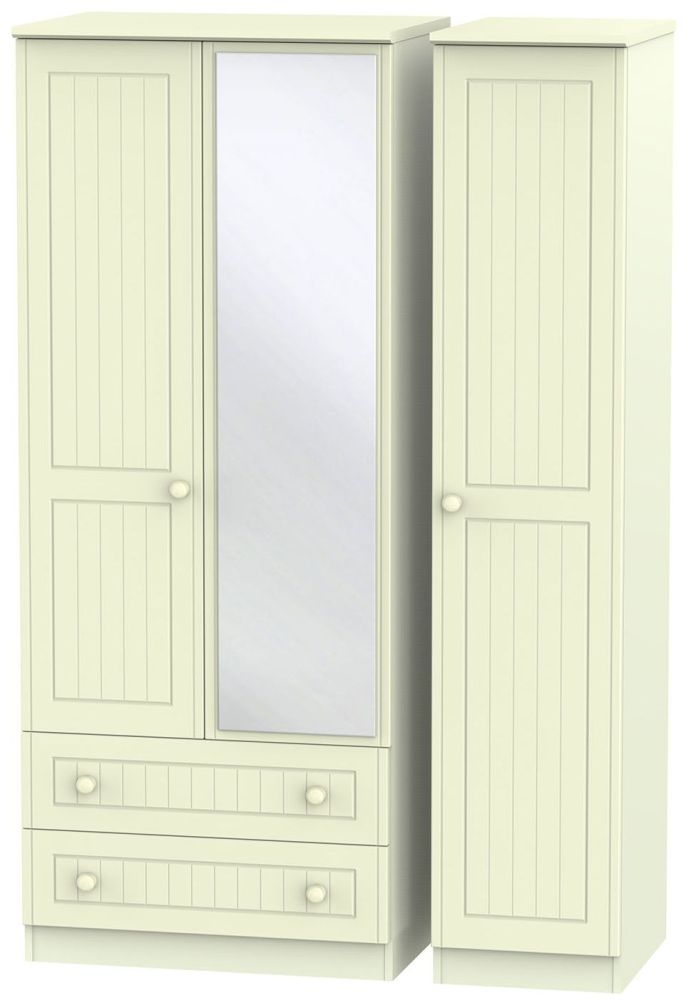 Warwick Cream 3 Door 2 Left Drawer Mirror Triple Wardrobe