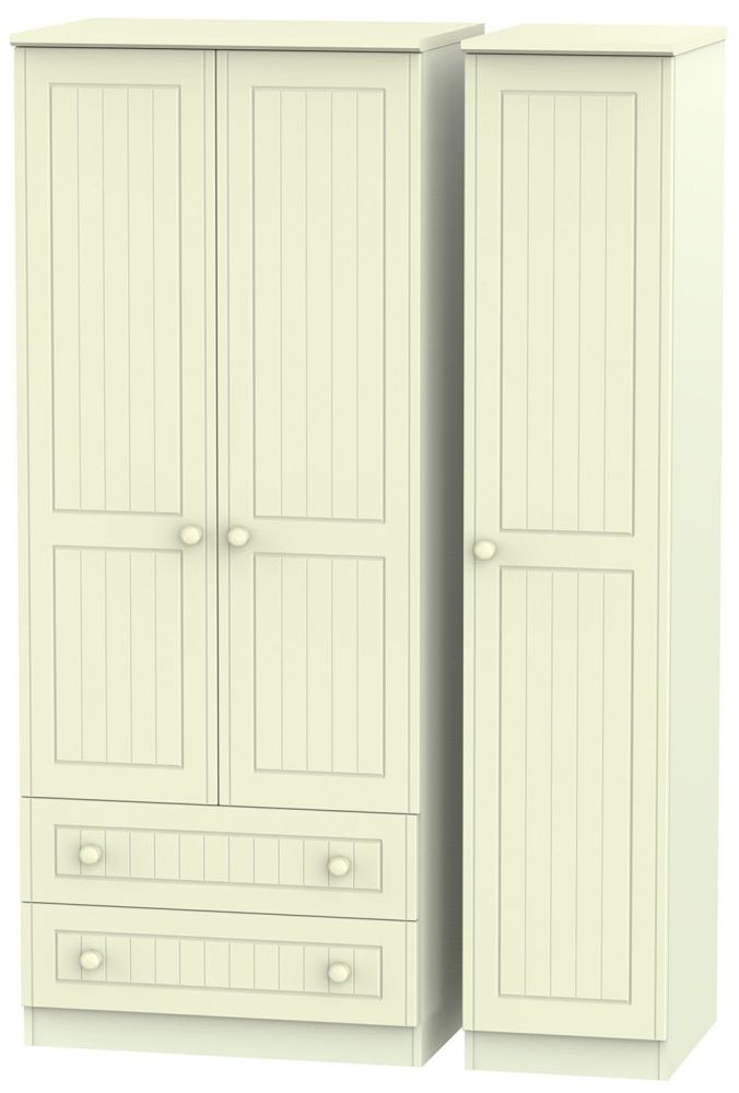 Warwick Cream 3 Door 2 Drawer Triple Wardrobe