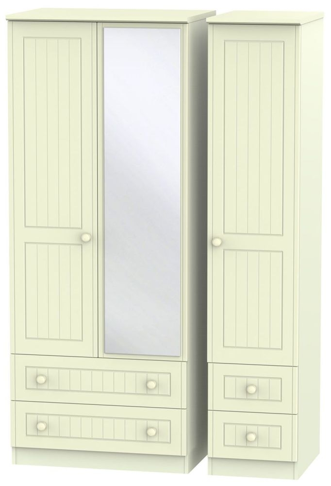 Warwick Cream 3 Door 4 Drawer Mirror Triple Wardrobe