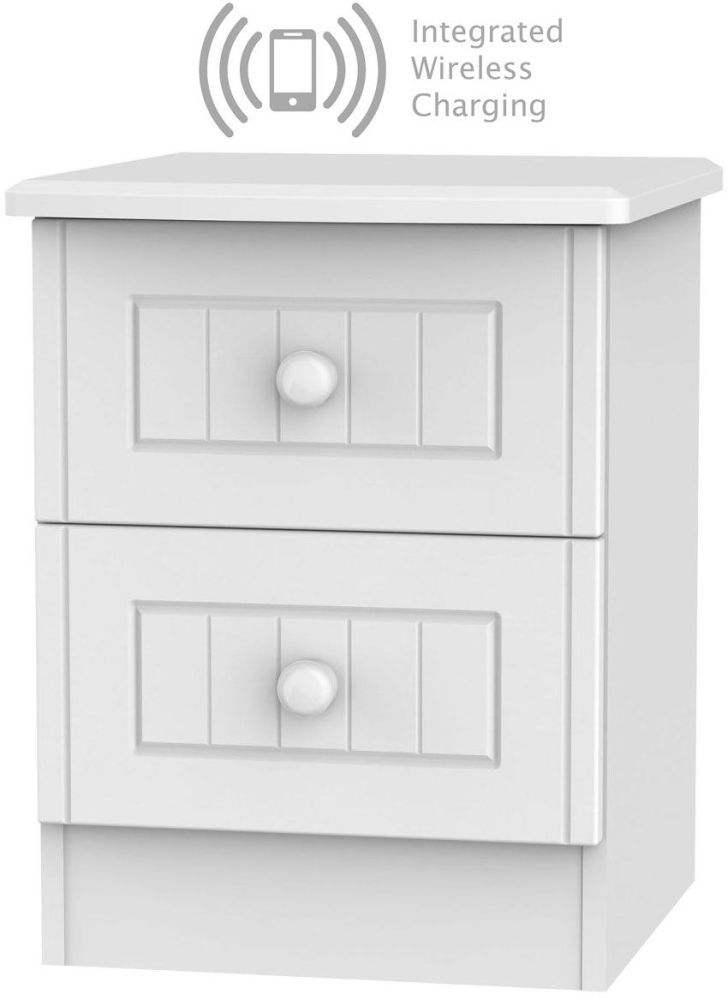 Warwick White 2 Drawer Bedside Cabinet With Integrated Wireless Charging