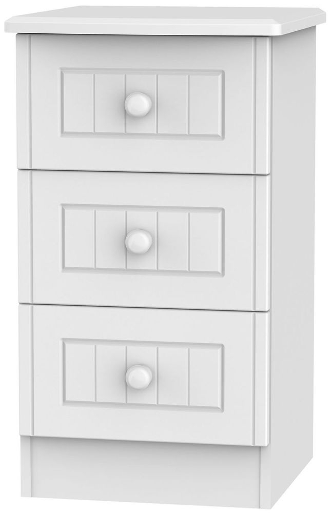 Warwick White 3 Drawer Bedside Cabinet