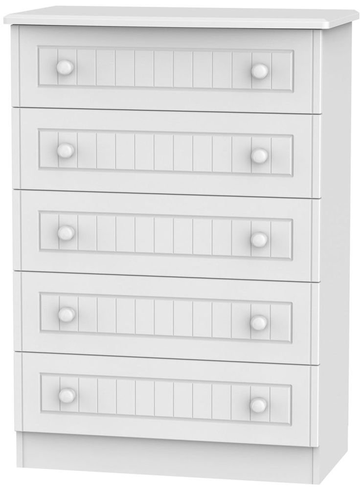 Warwick White 5 Drawer Wide Chest