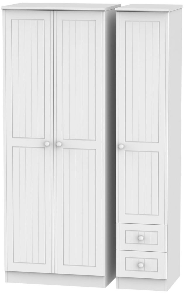 Warwick White 3 Door 2 Right Drawer Tall Plain Wardrobe