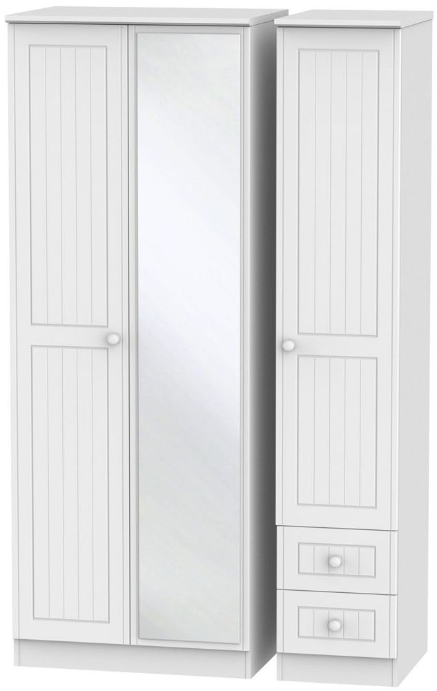 Warwick White 3 Door 2 Right Drawer Tall Mirror Wardrobe