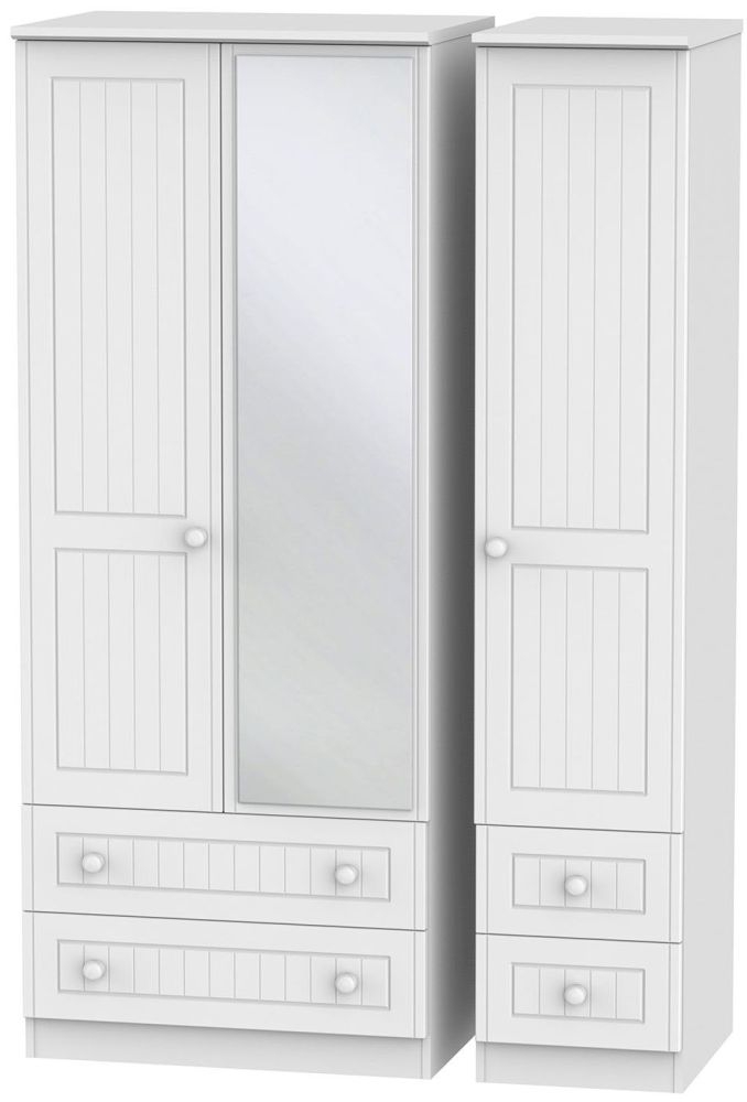 Warwick White 3 Door 4 Drawer Mirror Wardrobe