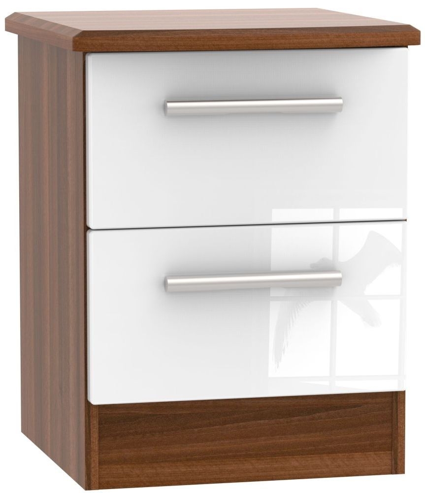 Knightsbridge 2 Drawer Bedside Cabinet White And Noche Walnut Clearance Fs166