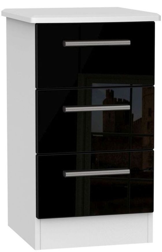 Knightsbridge 3 Drawer Bedside Cabinet High Gloss Black And White Clearance P27