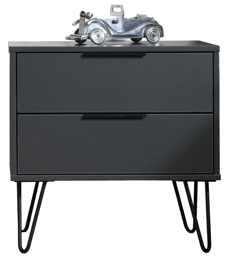 Hong Kong Graphite 2 Drawer Bedside Cabinet With Hairpin Legs Clearance Fs214