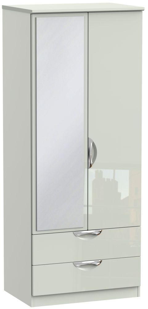 Camden High Gloss Kaschmir 2 Door Mirror Combi Wardrobe Clearance P50