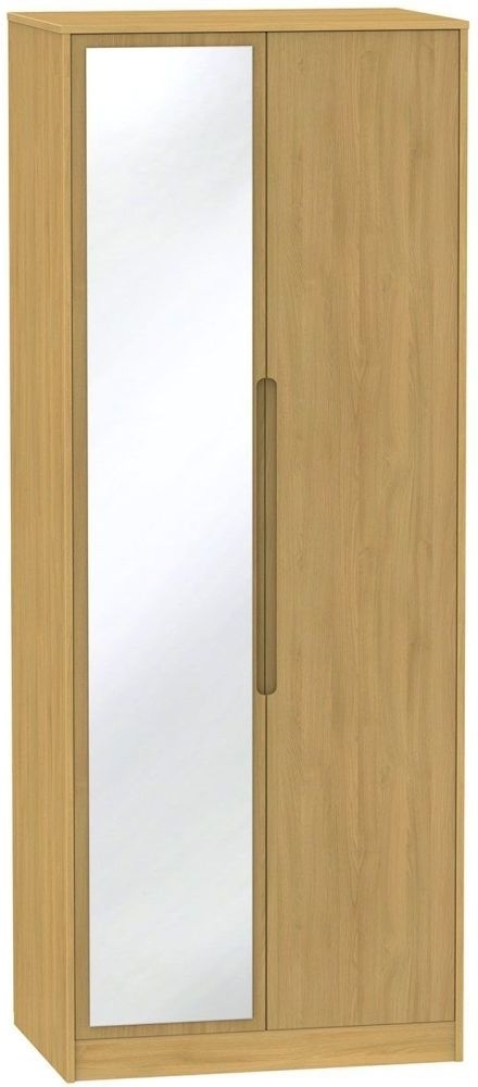 Monaco Modern Oak 2 Door Tall Mirror Wardrobe Clearance P49