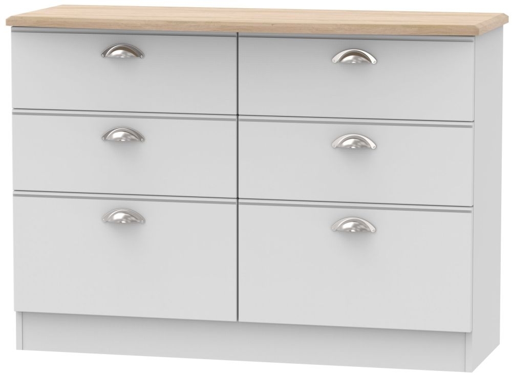 Victoria 6 Drawer Midi Chest Grey Matt And Riviera Oak Clearance P61