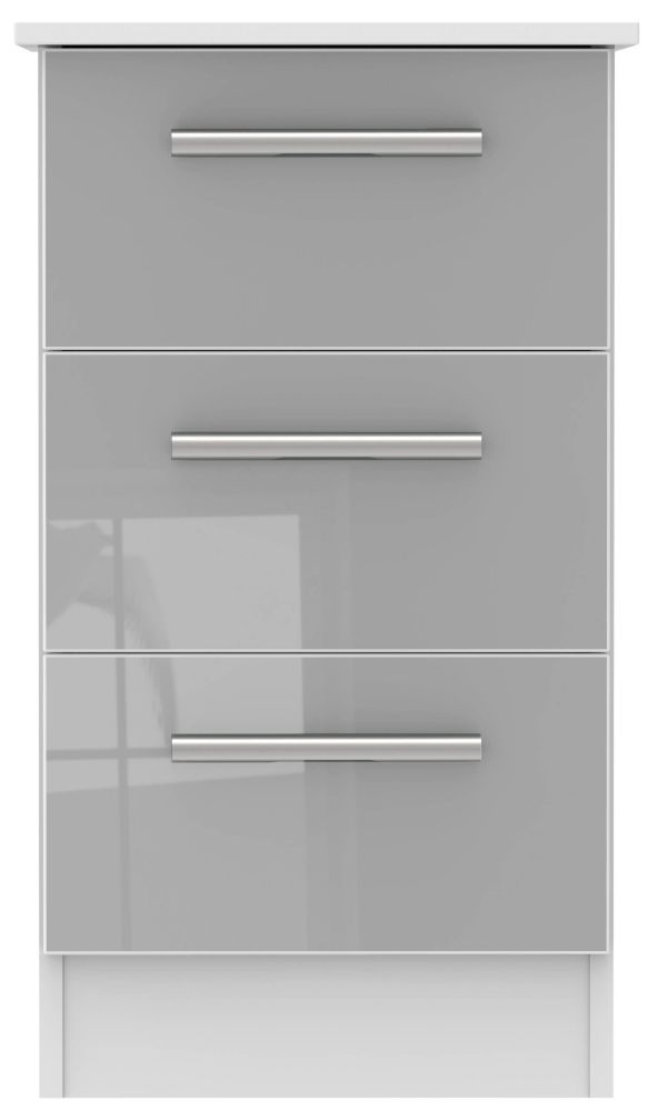 Contrast 3 Drawer Bedside Cabinet High Gloss Grey And White Clearance P8