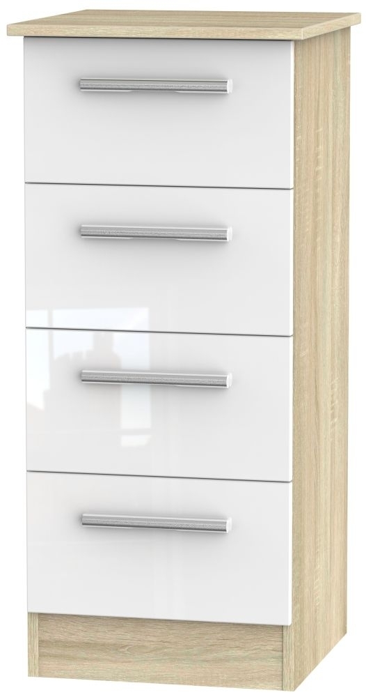 Contrast 4 Drawer Tall Chest White High Gloss And Bardolino Clearance P74
