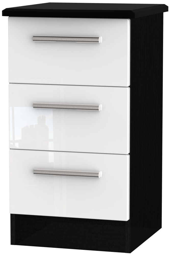 Knightsbridge 3 Drawer Bedside Cabinet High Gloss White And Black Clearance P16