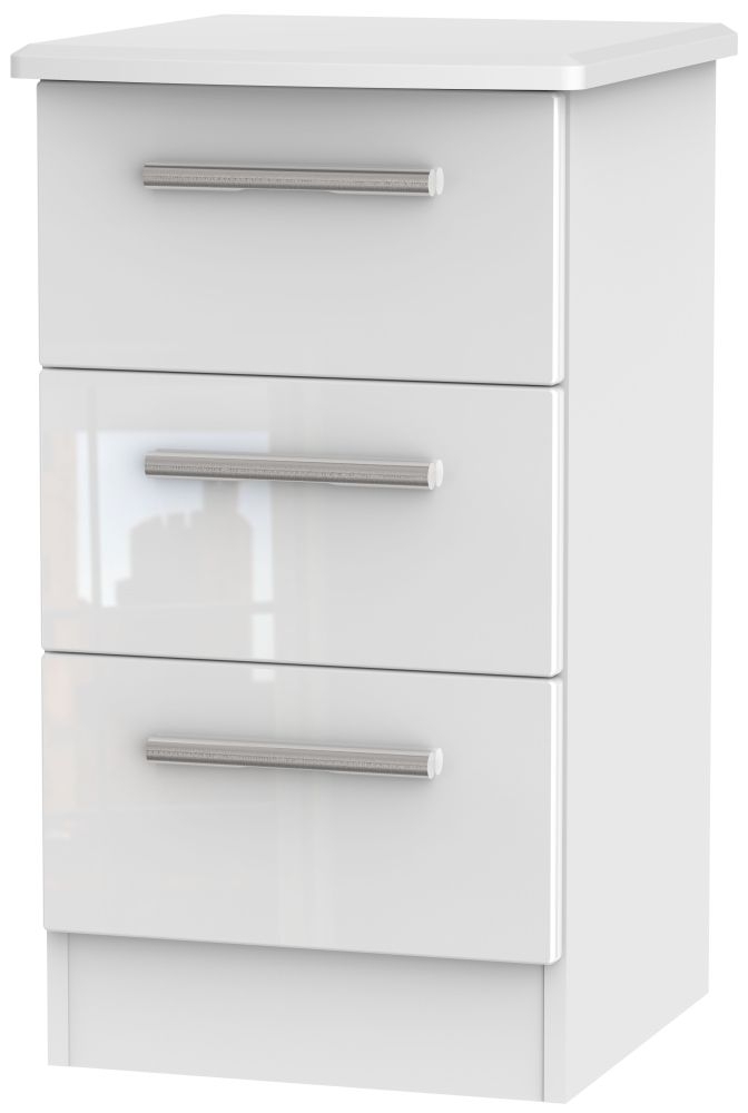 Knightsbridge High Gloss White 3 Drawer Bedside Cabinet Clearance P14