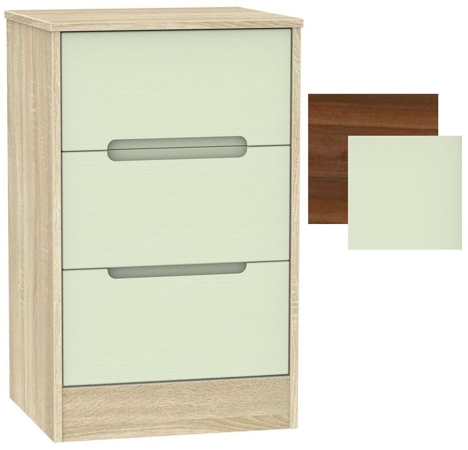 Monaco 3 Drawer Bedside Cabinet Mussel And Walnut Clearance P05